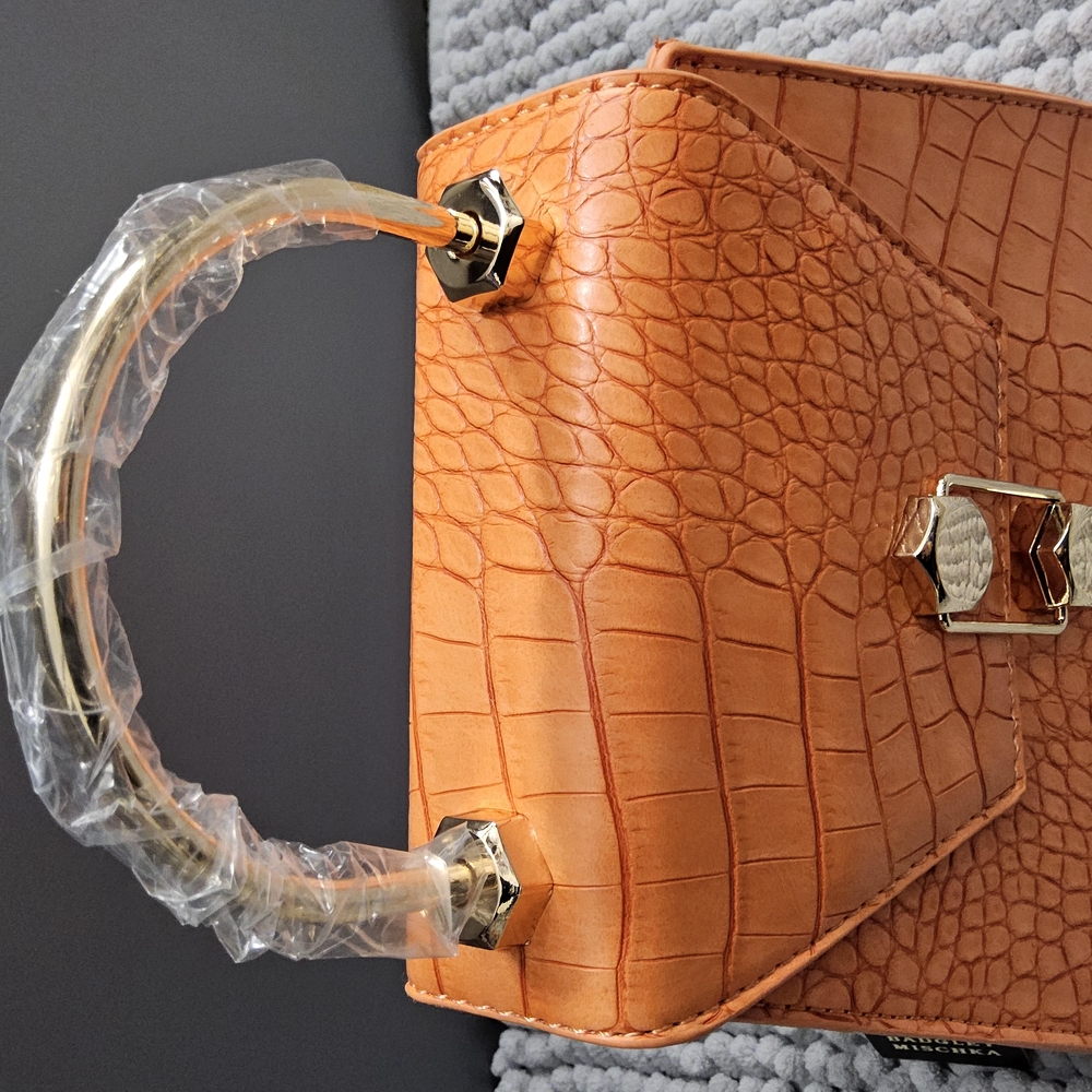 New Badgley Mischka Croco flap over crossbody bag in Orange - Picture 8 of 15